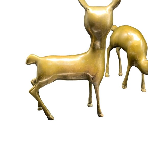 Vintage Pair Small Modernist Mid Century Brass Deer Bambi Doe Fawn 7.50” & 5” - Picture 3 of 9